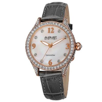 August Steiner AS8188GY MOP Diamond Dial Crystal Case Bezel Womens Watch