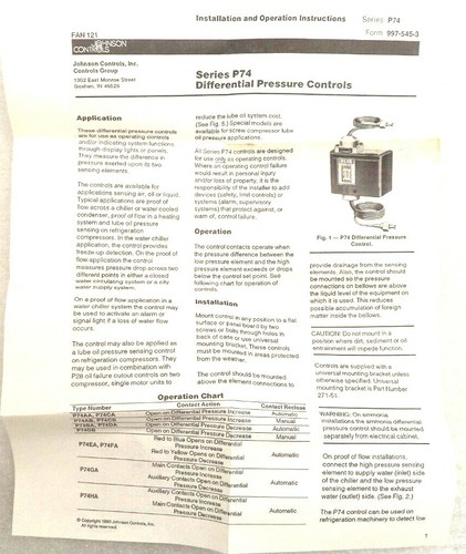 Johnson Controls PENN Series P74 Differential Pressure Control, pn P74DA-19 - Picture 2 of 9