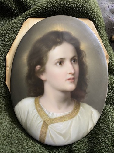 1824 Heinrich Hoffman “Jesus Knabe”Painting On Porcelain In Gilt carved Frame - Picture 6 of 10
