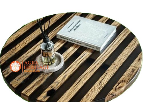 Black Epoxy Resin Wooden Round Coffee & End Side Table for Home And Living Decor - Picture 2 of 3