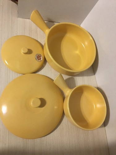 7” & 4” Yellow Vintage La Solana Pottery Stoneware oven Ware Covered Casserole - 第 3/6 張圖片