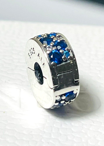 Authentic Pandora Royal Blue Pave Clip Charm with Free Gift Pouch