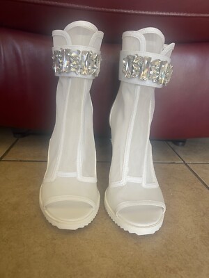 Karl Lagerfeld Paris Blayze White Rhinestone & Mesh Peep Toe Bootie Size 9