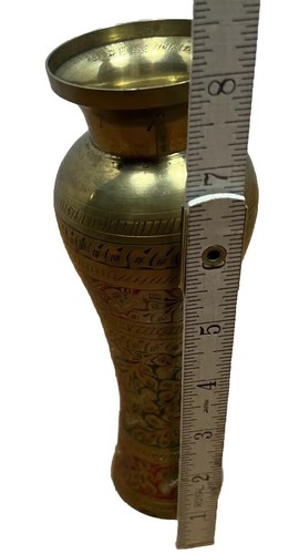 Vintage Archana Handicrafts Brass Vase Made In India 7 3/4in H X 2.5in Wide 2071 - Picture 9 of 10