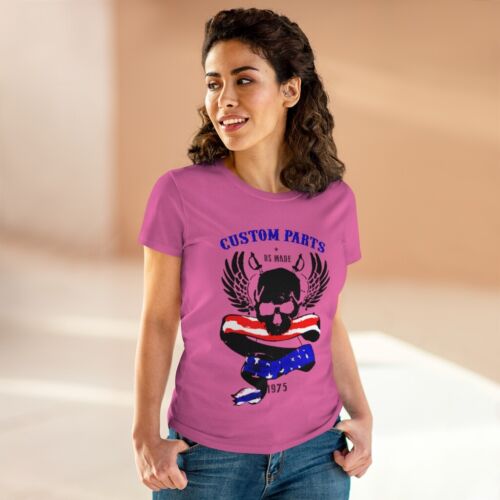 Women's Tshirt - Custom Parts Skull Wings USA Flag - Picture 1 of 21