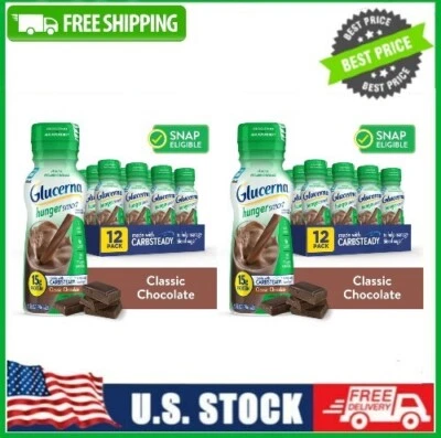 24Count Glucerna Hunger Smart Diabetic Protein Shake, Classic Chocolate,10 fl oz