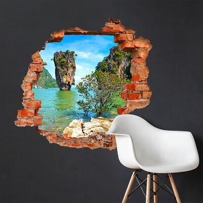 3D Wandtattoo Khao Ta-Pu Island BLICK DURCH DIE MAUER WANDBILD wirkt wie gemalt