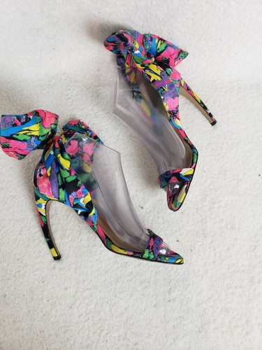 Walter Steiger Heel Women 37 Pink Silk Floral Open Toe Stiletto Pump Shoes US6 - Picture 3 of 13