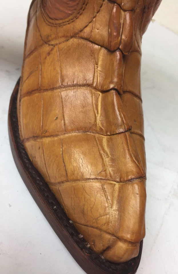 Botas vaqueras occidentales cola de piel de cocodrilo real coñac para niños jóvenes niños talla 10 Foto 2 de 4