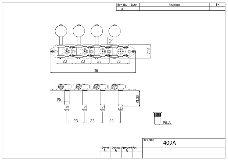 Grover Nickel/Black Button "A" Style Mandolin Tuners/Machines/Tuning Pegs 409NB - Image 2 of 2