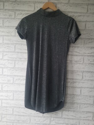AX Paris High Necked Zip Longline Stretch Silver Sparkle Glitter Tunic  Dress 12 UK