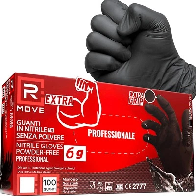 R-MOVE GUANTI IN NITRILE NERI MONOUSO 100PZ ULTRA RESISTENTI LAVORO INDUSTRIA MECCANICI