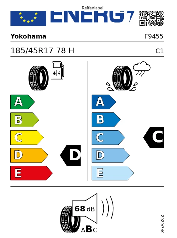 1x 185/45 R17 78H Sommer Reifen Yokohama BlueEarth A AE50 Demontage - Bild 3 von 3