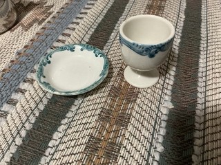 Union Pacific RR Harriman Blue Dining Car Butter Pat & Single Egg