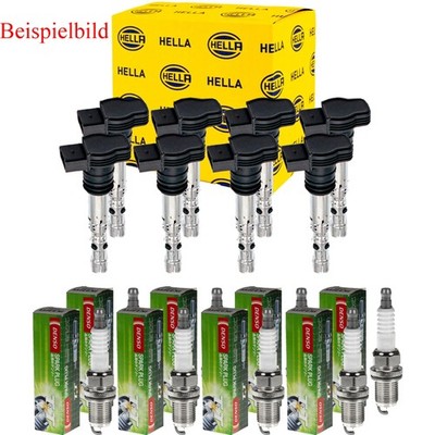 8x HELLA Zündspule + DENSO Zündkerze für Mercedes-Benz C-Klasse Coupe C204