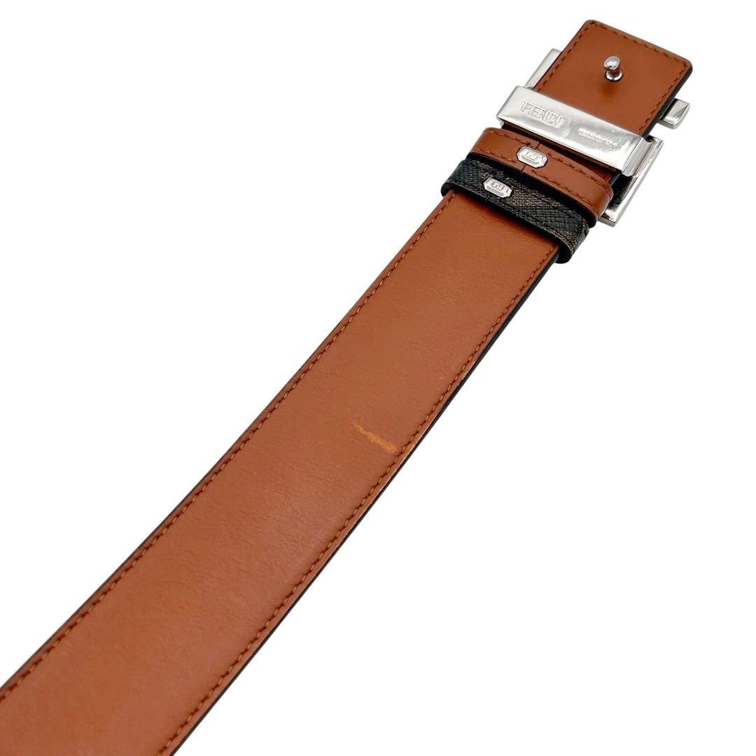 Fendi FF Logo Square Buckle Zucca Pattern Reversible Leather Belt Gold Brown Fendi Tobacco Zucca and Zucchino Coated Canvas FF Reversible  main image 4