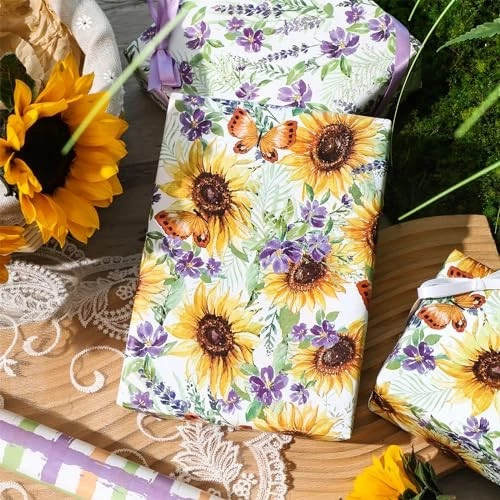  Floral Wrapping Paper Roll - Mini Roll -/Purple Flower/Plaid Design Sunflower - Image 4 of 4
