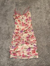 Princess Polly Tym Mini Dress Fancy yellow pink Floral Ruched Size 4 Love Shack