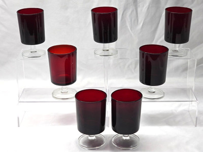 CRISTAL D'ARQUES Wine Goblet CAVALIER RUBY 6 Ounce 4.5'' - Vintage Set Of 7