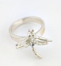 925 Sterling Silver Ring Size 7 with Dragonfly and One Clear CZ