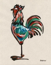 Atherton 11x14 Original Expressionism Acrylic Painting "Rooster 4" hand signed