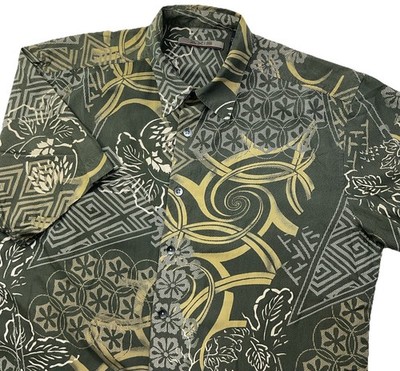 Axis Shirt Men Sz L 100% Silk Floral Pattern Hawaiian Button-Up Short Sleeve