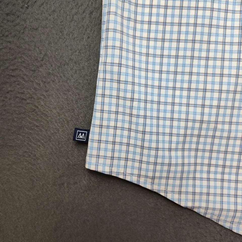 Mizzen+Main Shirt Mens XL Blue Plaid Leeward Trim Fit Short Sleeve Button Down - Image 4 of 4