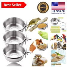 3 Count Food and Water Bowls for Birds - Stainless Steel Clamp Design Included