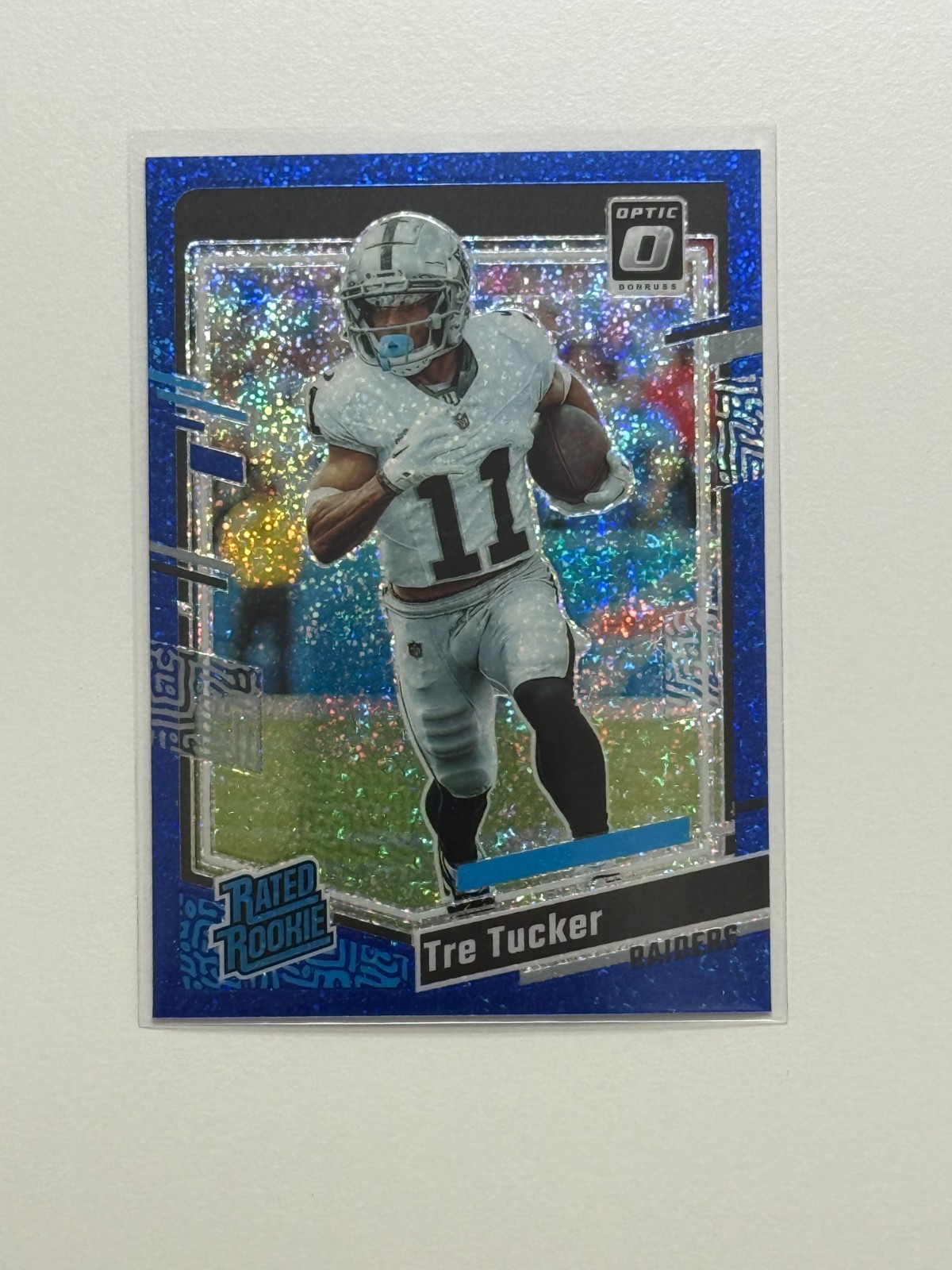 2023 Donruss Optic Tre Tucker RC Blue Glitter Prizm Rated Rookie #261 Raiders SP