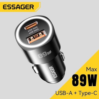 Essager USB C Car Charger 89W 2 Ports Super Fast Charge QC 3.0 Car Phone Charger