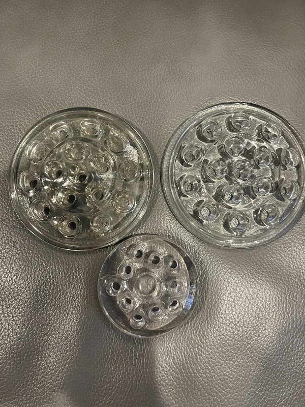 Lot of 3 Vintage Flower Frogs Heavy Clear Glass Bouquet Flower Arrangements