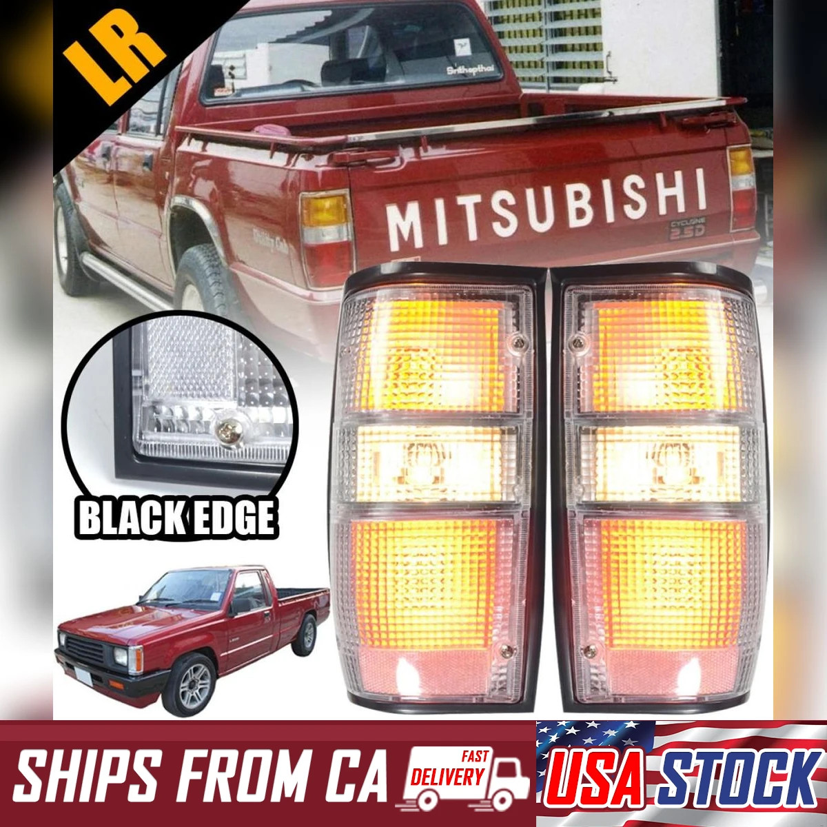 Tail Light Lamp Clear Lens Black Edge For Mitsubishi Mighty Max