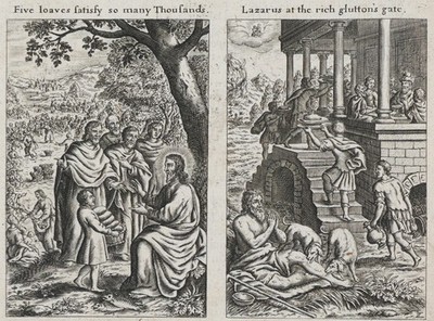 1658 Jeremy Taylor Great Exemplar Feeding 5000 Lazarus folio Engravings Leaf