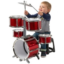 Rockstar Junior Drum Kit Red 7 Piece Kids Beginner Drum Set with Stool