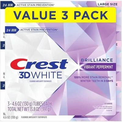 Toothpaste 3D White Brilliance Vibrant Peppermint, 4.1Oz (Pack Of 3) - Photo 1/4