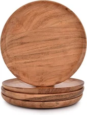 Acacia Wood Dinner Plate Set of 4 for Meals (8 inches x 8 inches x 0.75 inches)