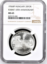 1956-BP Hungary 20 Forint 10th Anniversary of Forint Silver Coin Km#533 NGC MS65