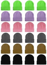 24 Pack Kids Knit Beanies Bulk Toddler Winter Hat Warm Cuffed Caps Boys Girls