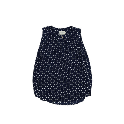 Holly & Whyte Women's Size 8 Navy Blue Polka Dot Button High Neck Used