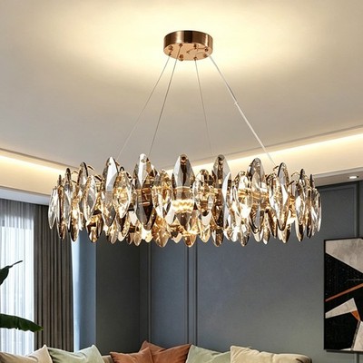 Modern Kristall Pendelleuchte,Rund Crystal Luxus Gold Kristall Kronleuchter