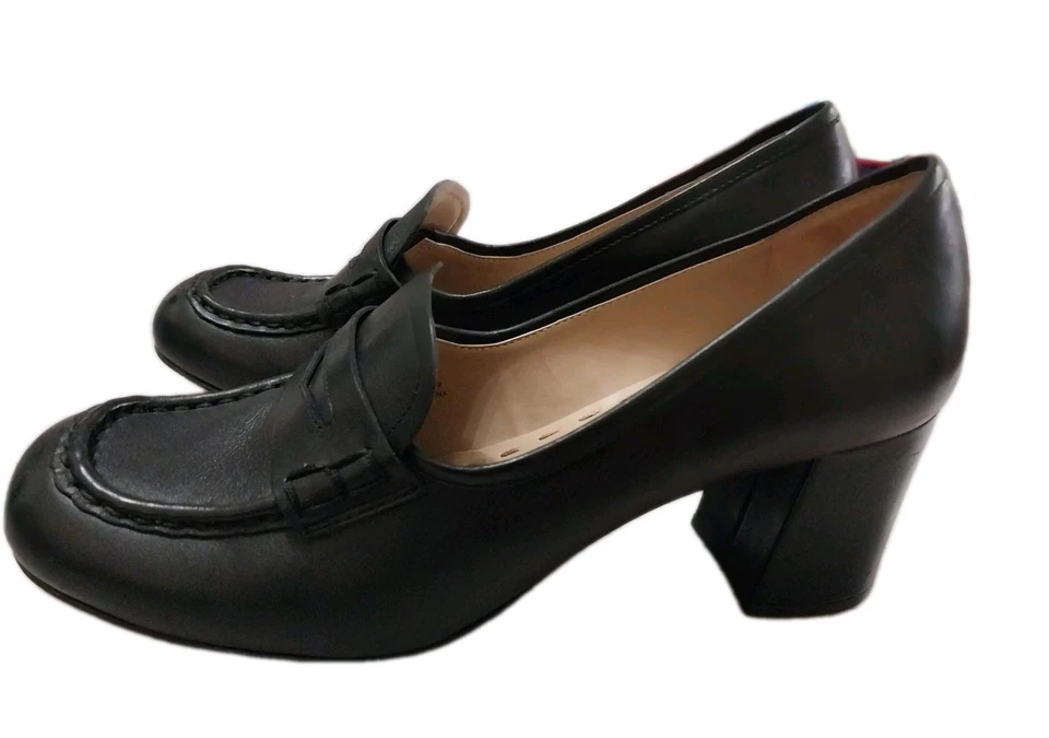 Zapatos de tacón Tahari Leslie de cuero negro para mujer talla 8,5 bloques mocasín Penny Foto 3 de 4
