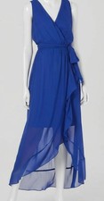 SLNY Women's Blue Sleeveless Surplice V-Neck Lined High Low Maxi Dress Size 12