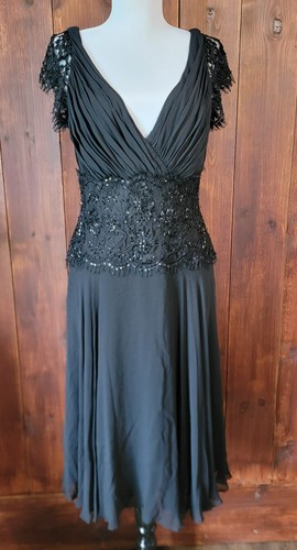 Vintage Tadashi Collection Size 8 Beaded Black Silk Dress 90s Y2K Formal Elegant - Picture 6 of 22