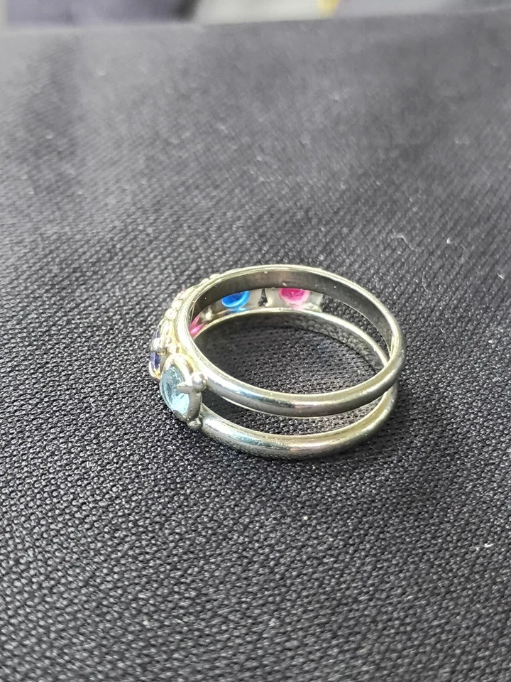 GB ANILLO ESPINELA DOBLE PIEDRA PRECIOSA MULTICOLOR ORO BLANCO 14K VINTAGE TALLA 6..50 Foto 3 de 4