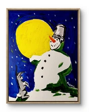 Original Art Snowman 14x11 Colorful Modern Art Christmas Painting on Canvas