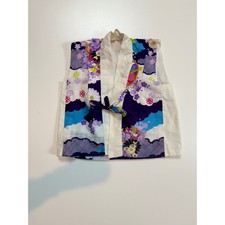 Kids Japanese Hifu Vest Purple Blue Floral Traditional Kimono Jacket Sleeveless
