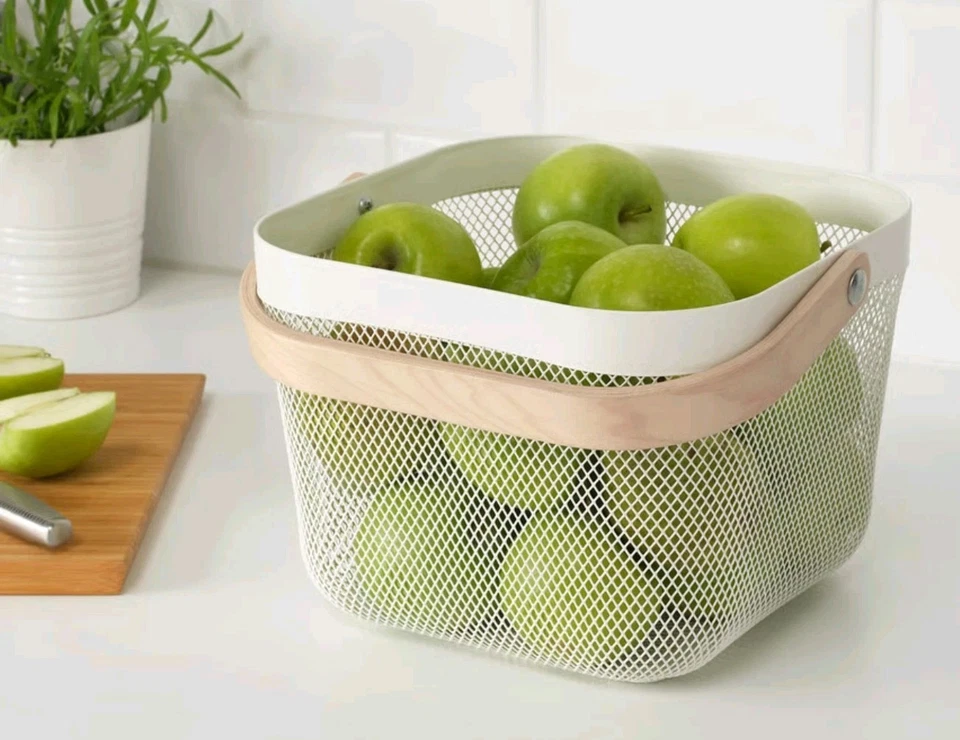 IKEA RISATORP Cesta de Alambre Blanco • Despensa/Fruta/Toallas/Juguetes Almacenamiento Decoración 10" NUEVO Foto 3 de 4