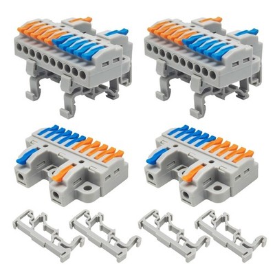 4PCS DIN Rail Terminal Blocks with 8PCS Removable Rail Clip Quick Wiring Cabl...