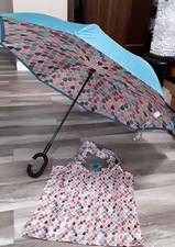 Inverted Umbrella Windproof Reversable Double Layer with C-shaped Handle W/ Bag