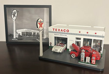 Danbury Mint Texaco Gas Station / 2 Cars and Vintage Texaco Gas Station Picture